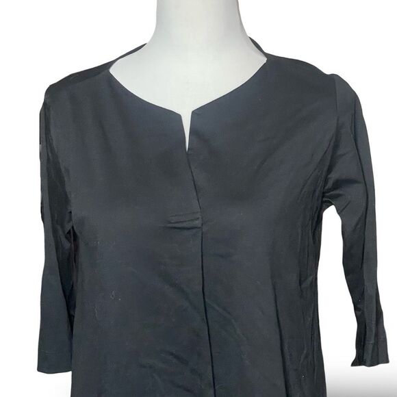 UNIQLO Split Neck Mercerized Cotton Half-Sleeve A-Line Dress, Black, Size Small - Picture 2 of 8